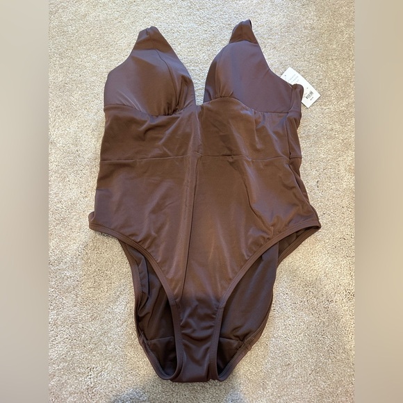 Cacique Swim Lane Bryant No-Wire Plunge One-Piece in Chocolate brown 10 NWT - Picture 3 of 4